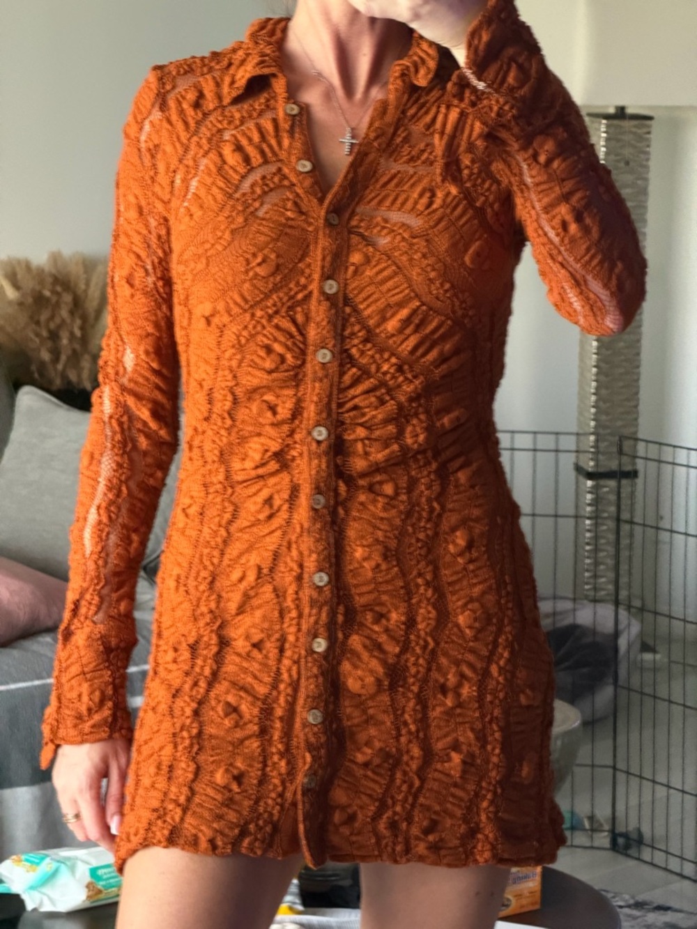 Free People shayla Ribbed Lace Mini Dress in Burnt Orange